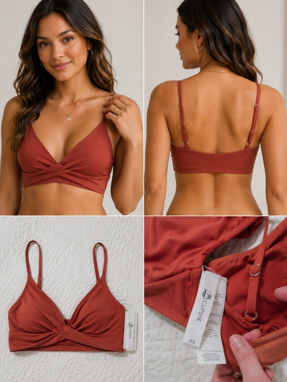 Cupshe Rust Twist Front Bikini Top XS NWT Adjustable Swim Top